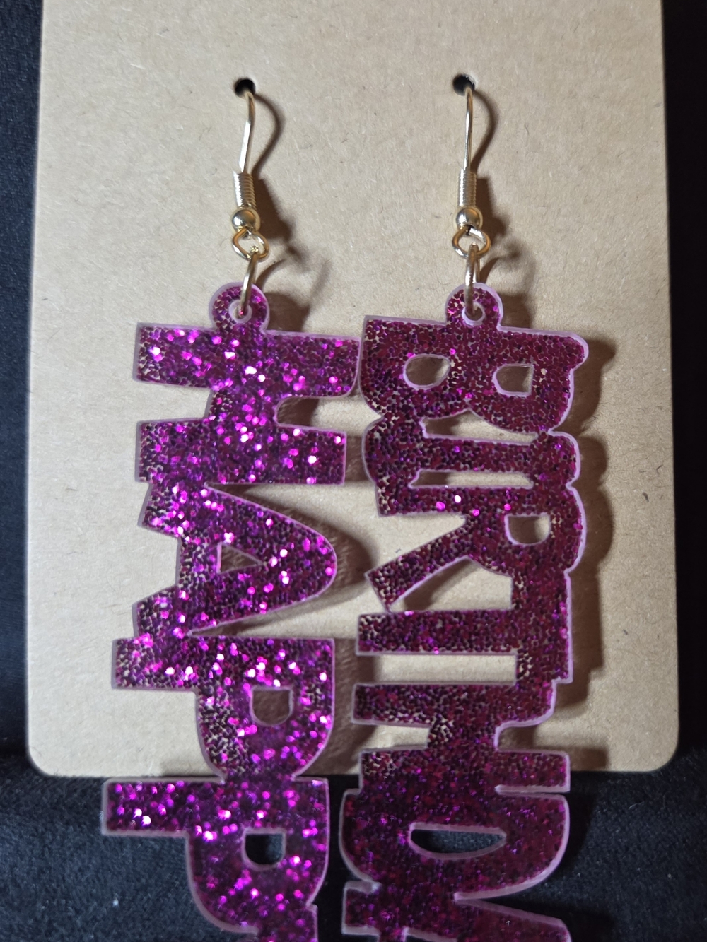 Bold Fuchsia Glitter 'BIRTHDAY' Drop Earrings